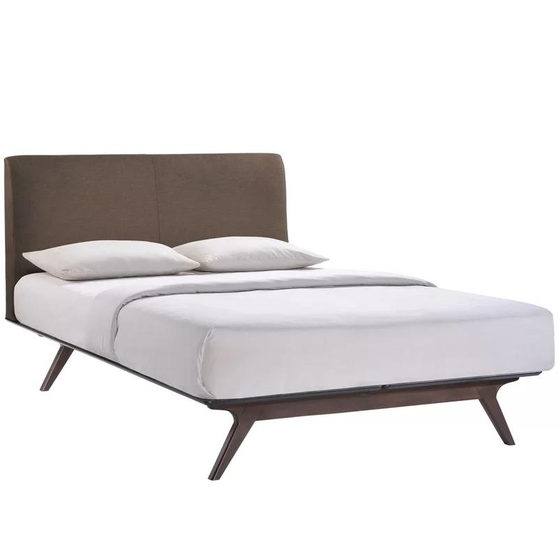 Tracy Queen Mid-Century Modern Upholstered Bed Frame in Toffee Brown