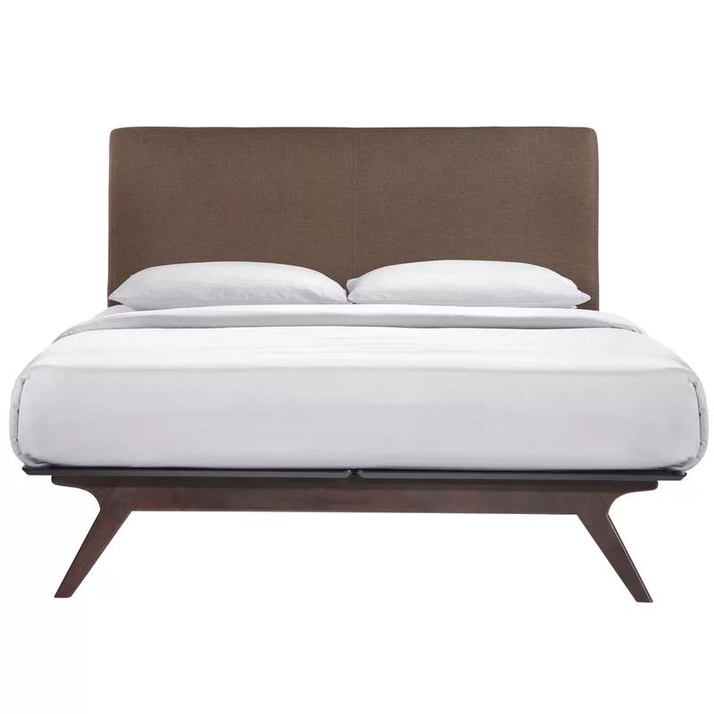 Tracy Queen Mid-Century Modern Upholstered Bed Frame in Toffee Brown