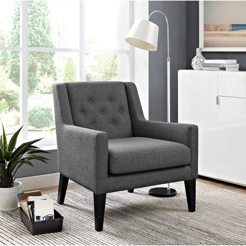 Elegant Gray Tufted Wingback Accent Chair with Tapered Legs