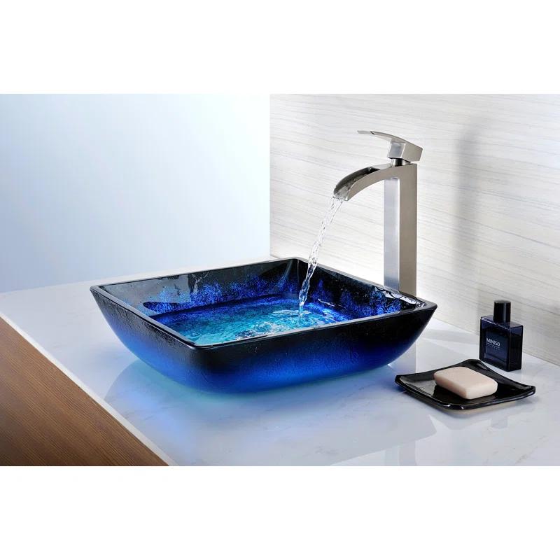 ANZZI Viace 15.13'' Blazing Blue Tempered Glass Square Bathroom Sink