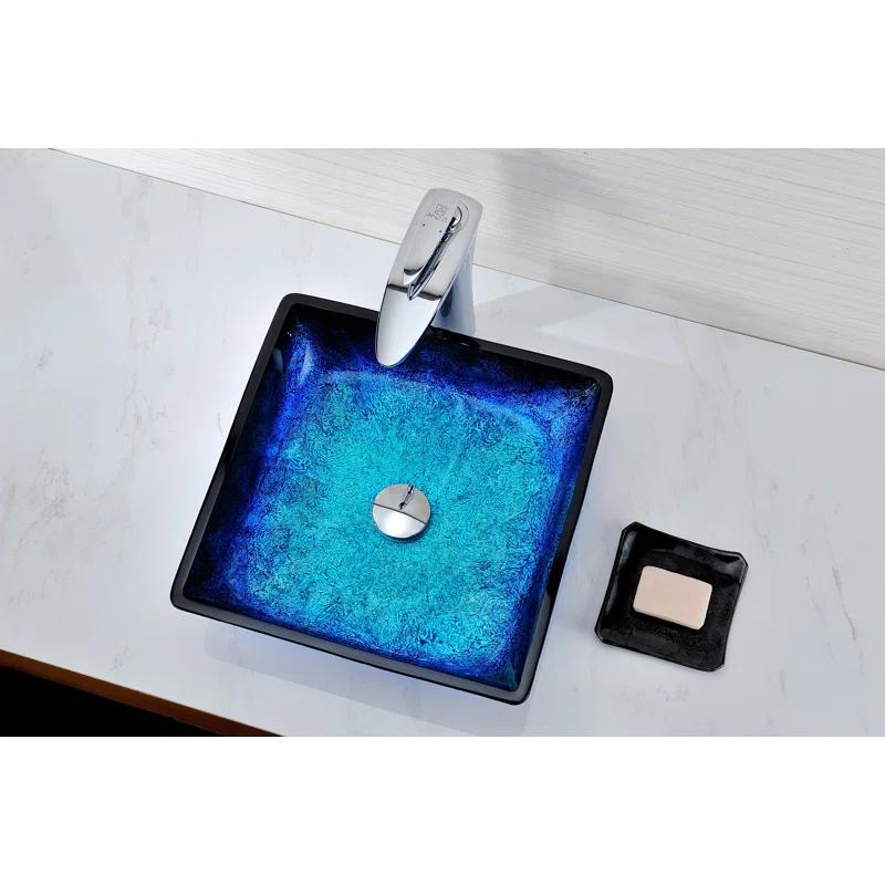 ANZZI Viace 15.13'' Blazing Blue Tempered Glass Square Bathroom Sink