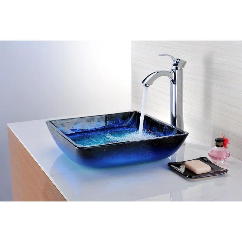 ANZZI Viace 15.13'' Blazing Blue Tempered Glass Square Bathroom Sink
