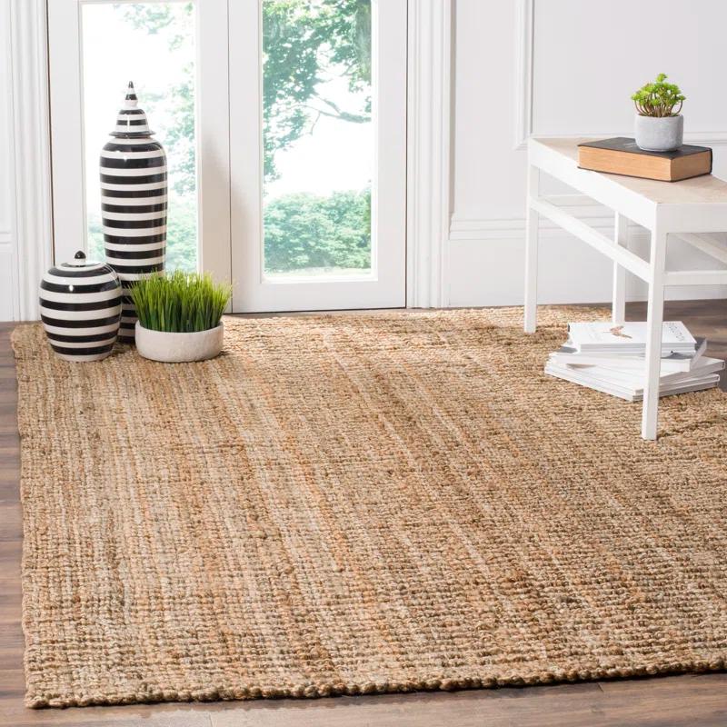 Natural Solid Wool 6' x 9' Hand-Knotted Rectangular Area Rug