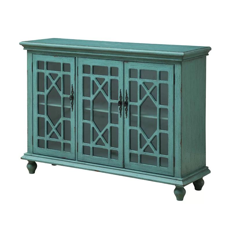 Bayberry Blue Traditional 3-Door Glass Media Credenza