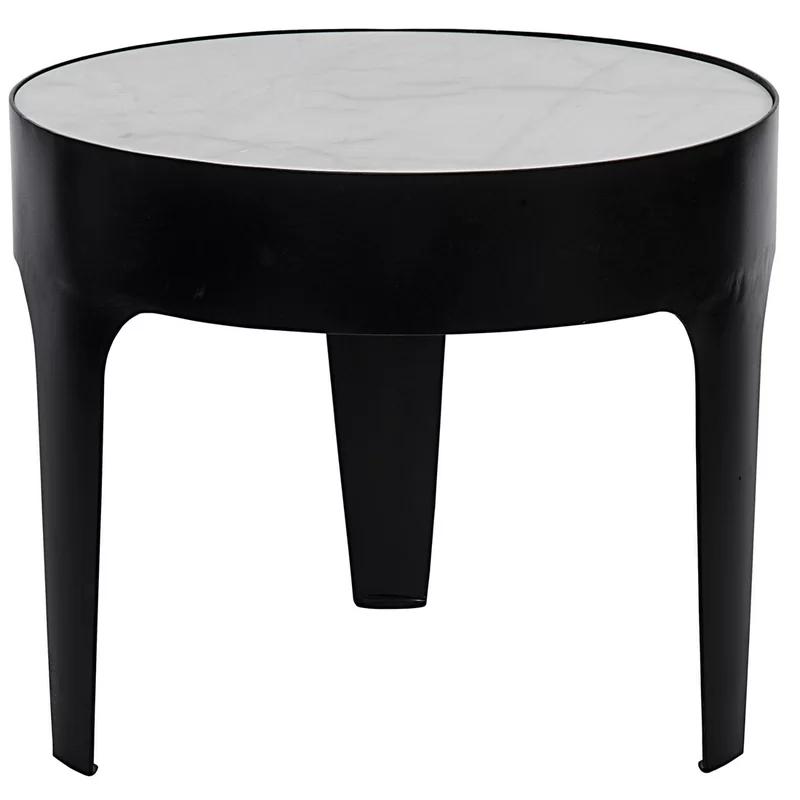 Noir Classic Round 24" Stone and Metal End Table