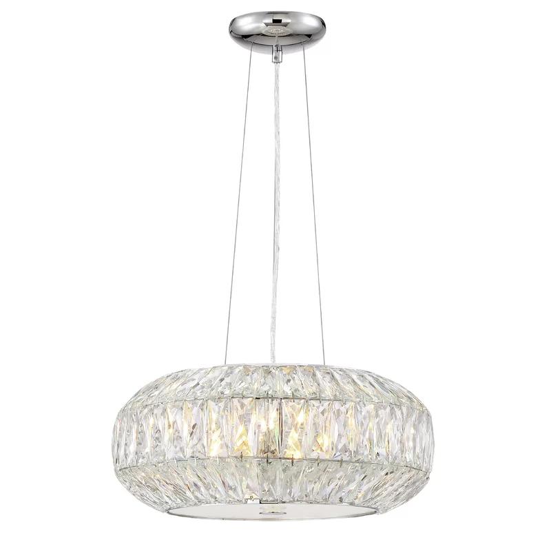 Lunar Crystal Drum LED Pendant Light with Chrome Finish