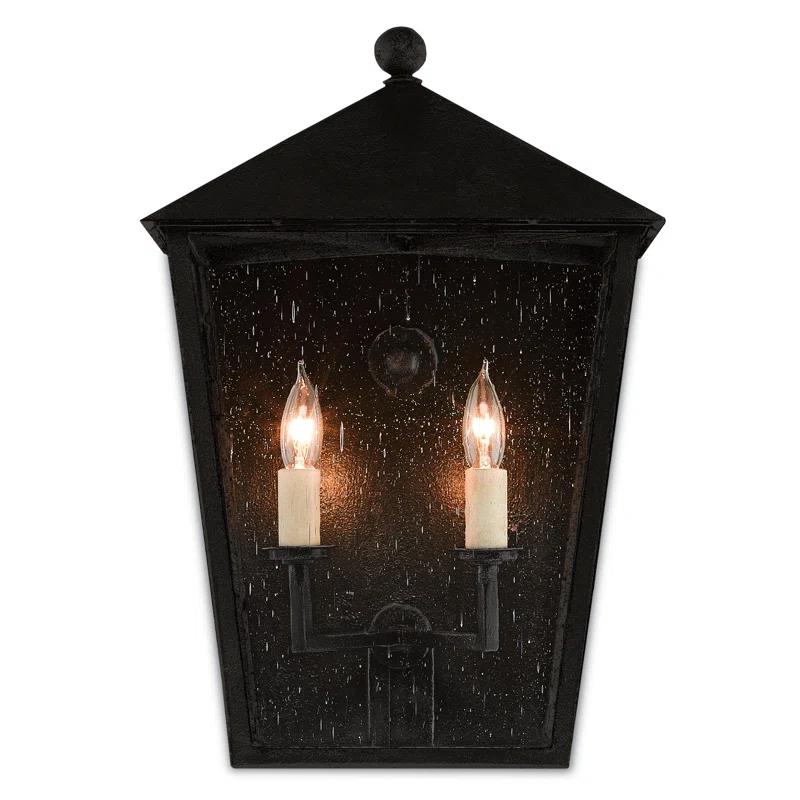 Midnight Black Iron 2-Light Outdoor Wall Lantern