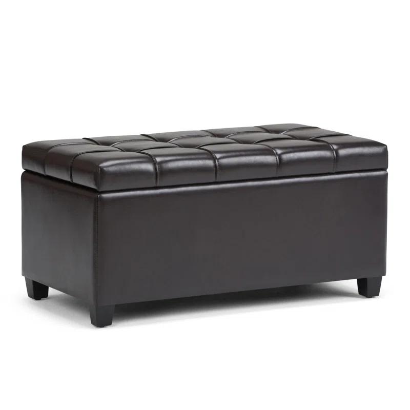 Simpli Home Sienna 33"W Upholstered Storage Ottoman Bench with Lift-Up Tufted Top