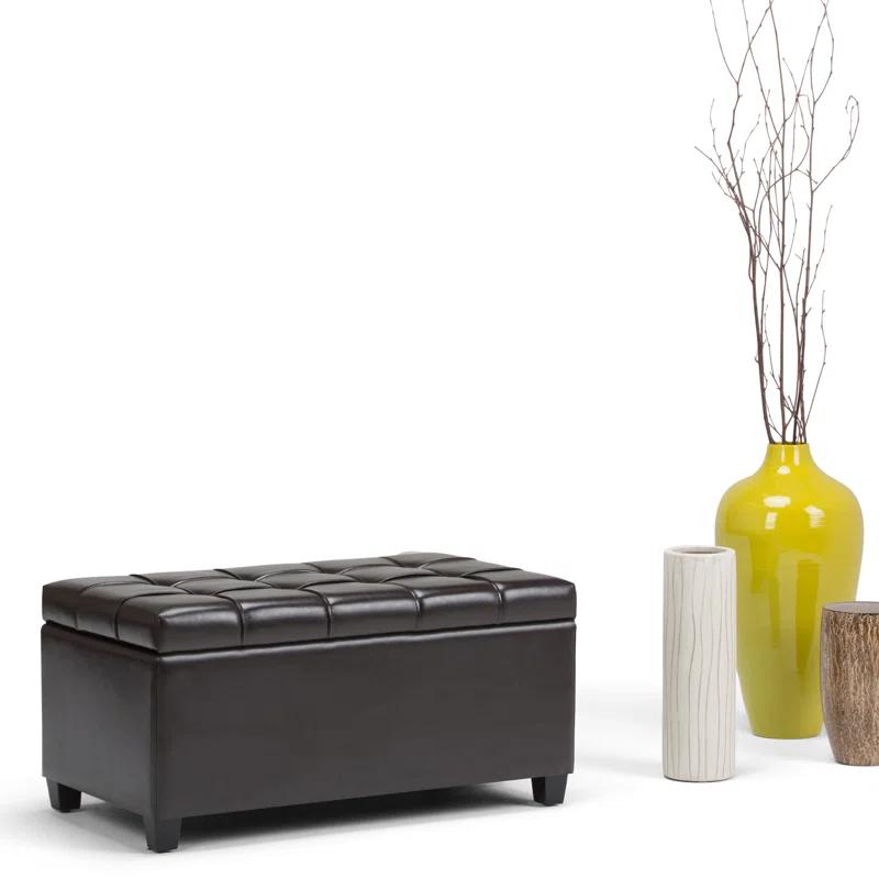 Simpli Home Sienna 33"W Upholstered Storage Ottoman Bench with Lift-Up Tufted Top