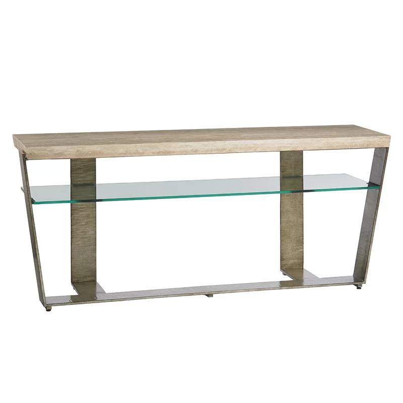 Contemporary Beige Silver Stone-Top Console with Storage