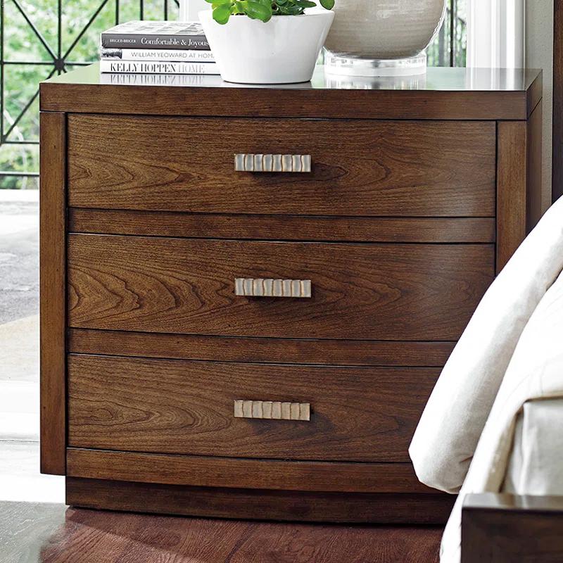 Transitional 3-Drawer Convex Front Nightstand in Brown