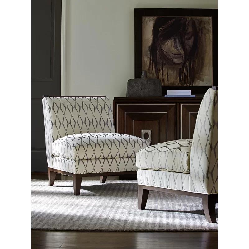 Elegant Beige Rayon Slipper Chair with Walnut Base
