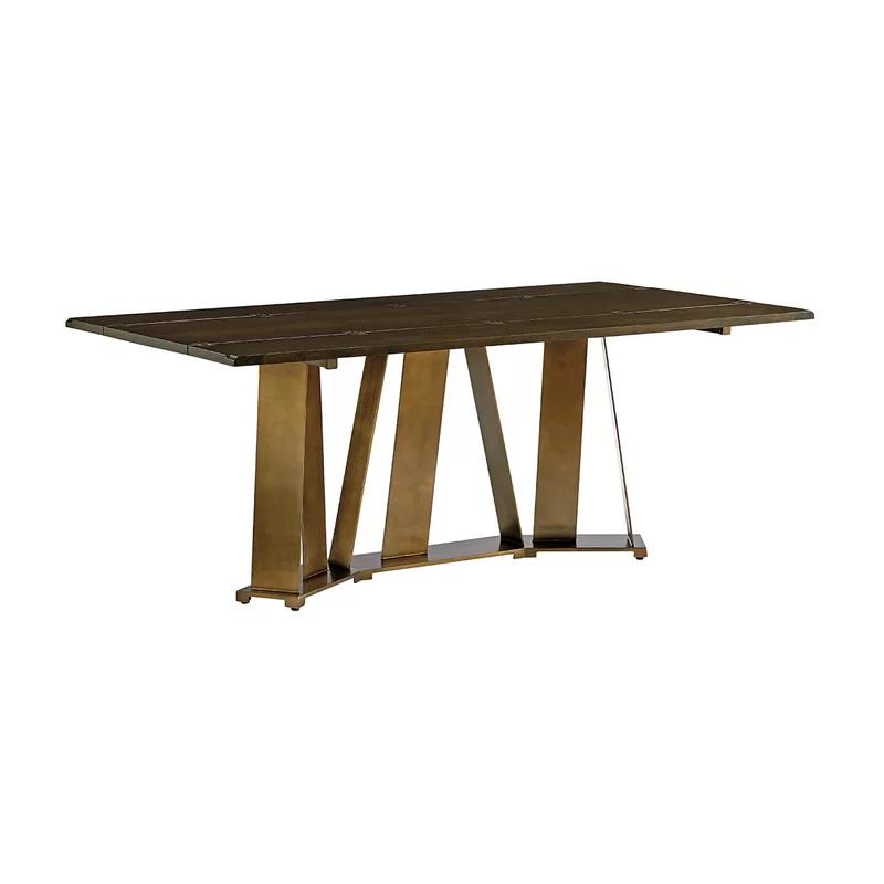 Transitional Brown Wood and Metal Rectangular Console Table