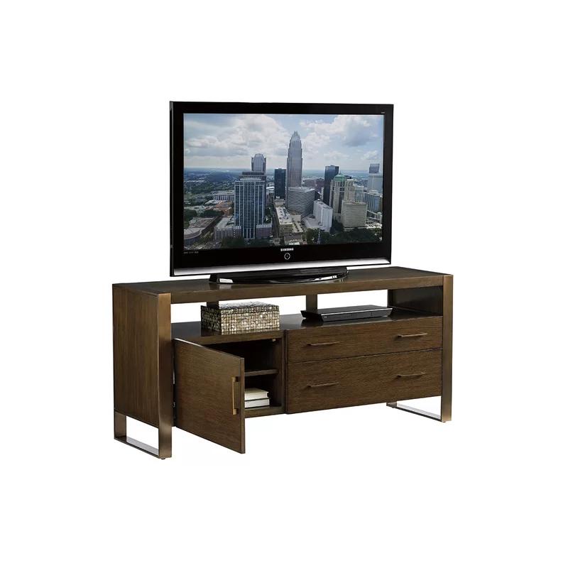 Transitional Brown Media Console with Cabinet and Drawers