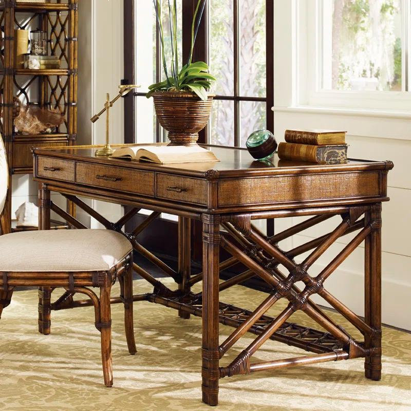 Brown Wood Transitional Home Office Desk with Drawers