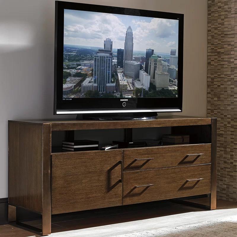 Transitional Brown Media Console with Cabinet and Drawers
