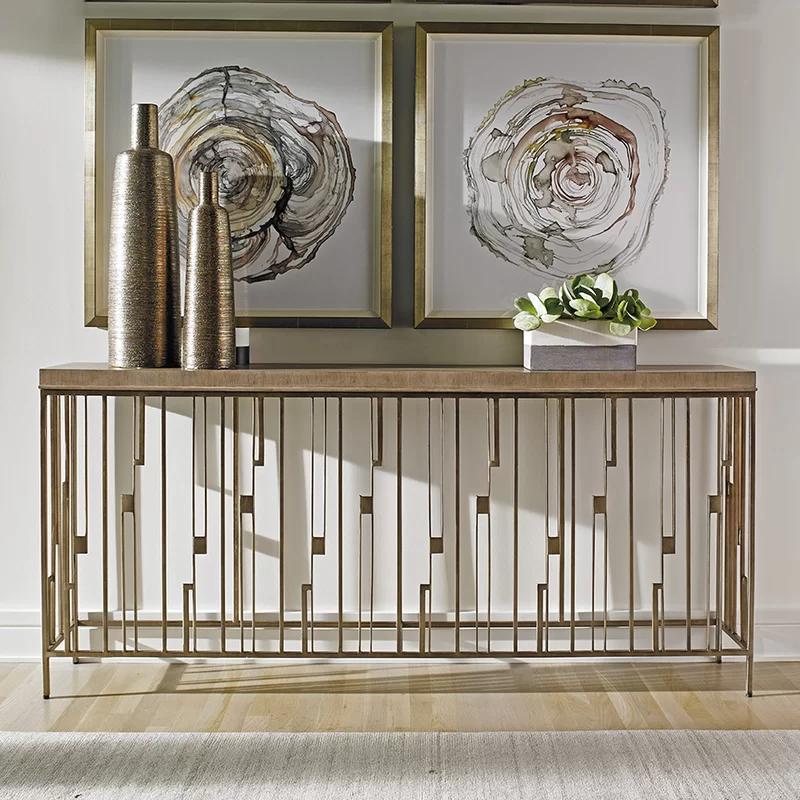 Transitional Shadow Play 72'' Beige Wood & Metal Console Table