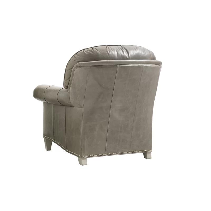 Millstone Geometric Leather Accent Chair with Pewter Nailhead Trim