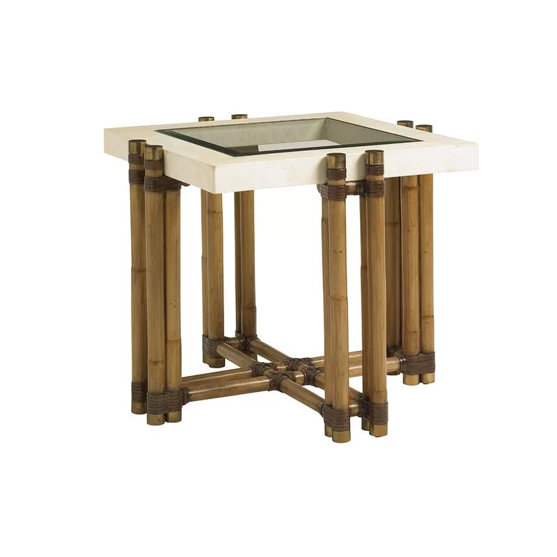 27'' Square Beige Wood & Metal Los Cabos Lamp Table