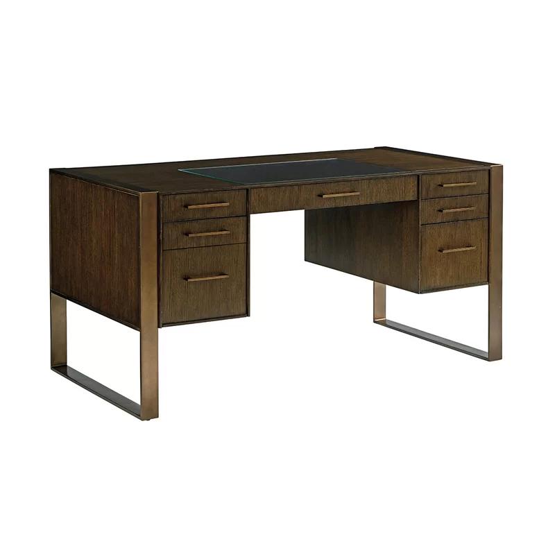 Transitional 60'' White Oak Home Office Desk with 5 Drawers