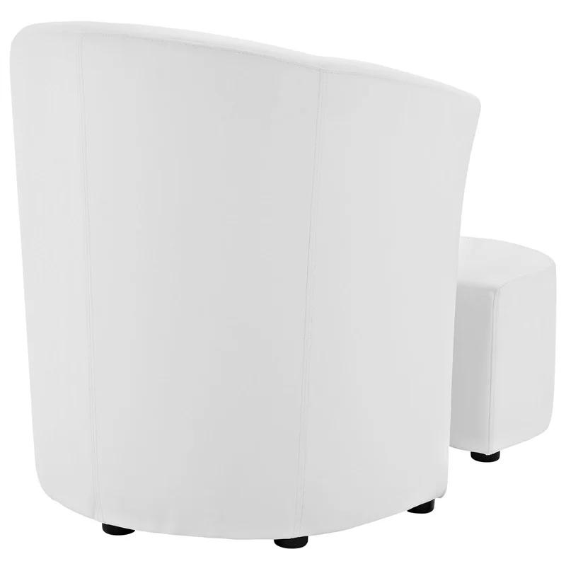 Elegance White Faux Leather Barrel Armchair with Ottoman
