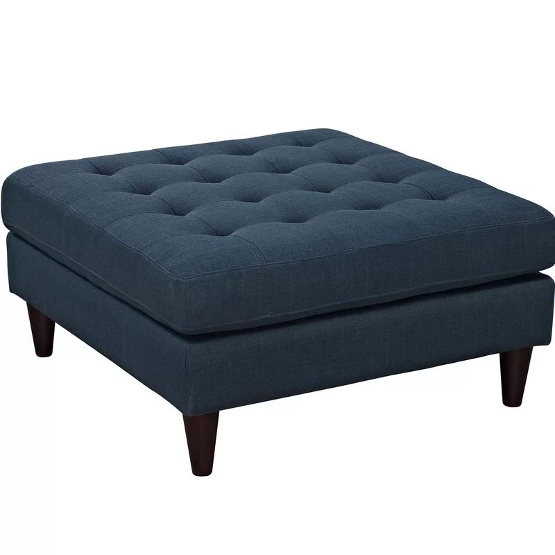 Azure Blue Tufted Polyester Cocktail Ottoman, 35.5"