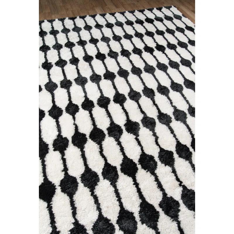 Scandinavian Mid-Century Black Shag Hand-Tufted Rug