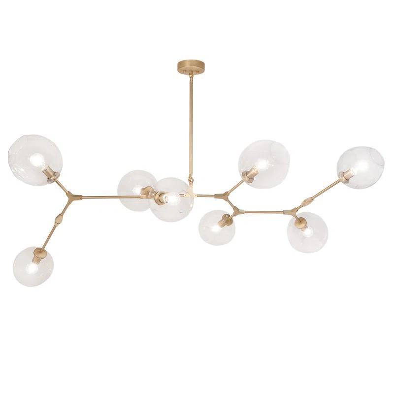 Modern Linear Brass Sputnik Chandelier with Hand Blown Glass Shades