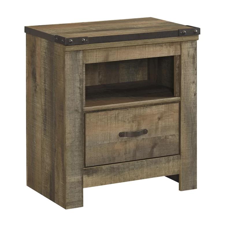 Rustic Charm Brown Nightstand with Built-in Charging Station