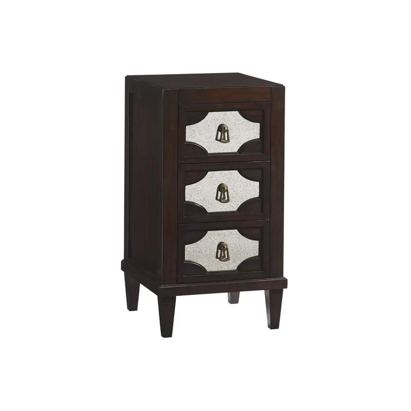 Transitional Brown 3-Drawer Mirrored Nightstand