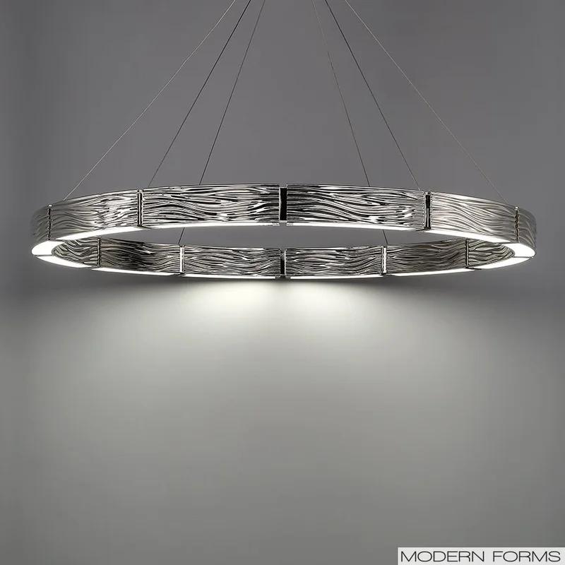 Zelda Polished Nickel 12-Light LED Wagon Wheel Chandelier with Opal Glass