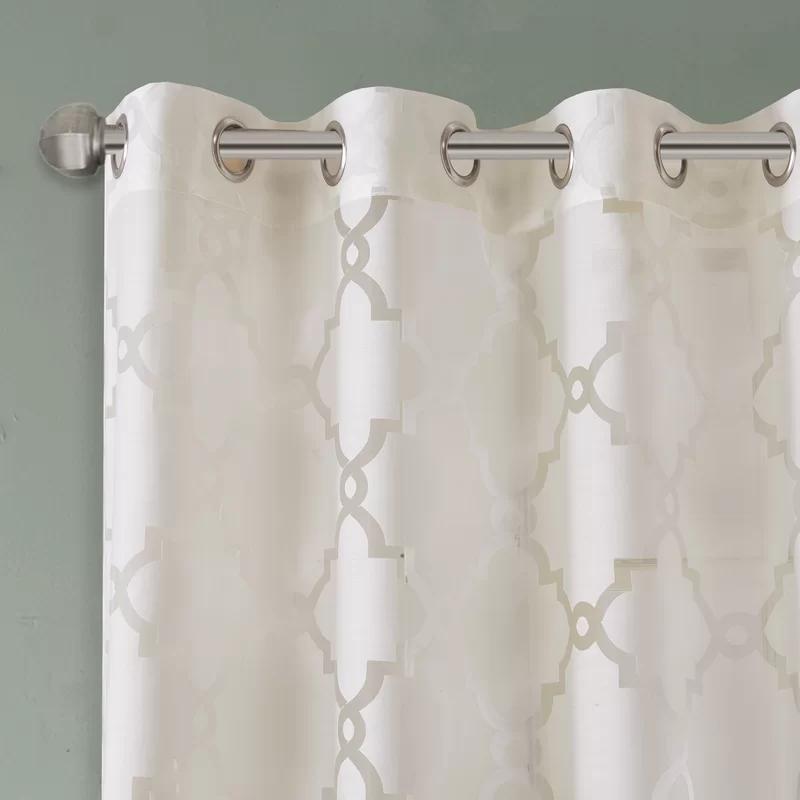 Ivory Sheer Grommet Burnout Fretwork Curtain Panel