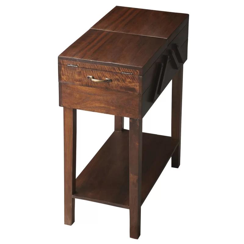 Provincial Acacia Wood Chairside Table with Storage