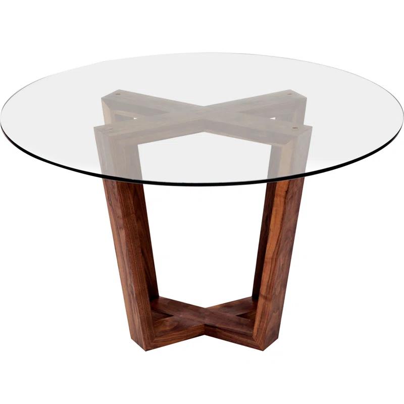 Artigas 48" Round Walnut Base Glass Top Dining Table