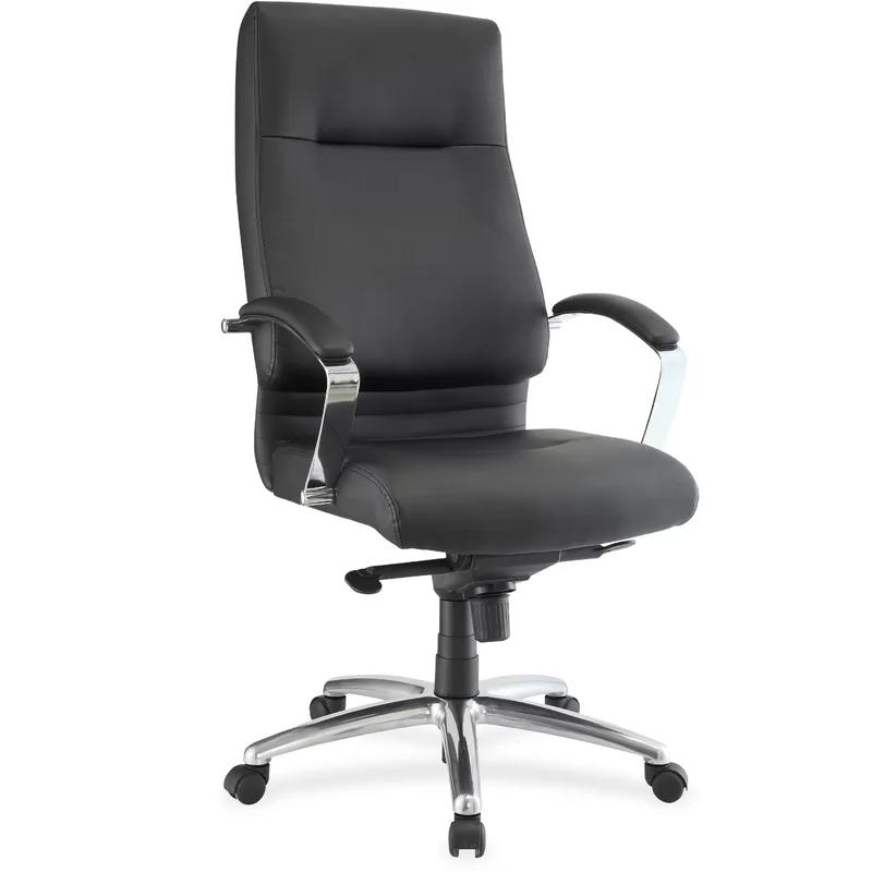 Executive High Back Swivel Black Leather Chair with Chrome Accents