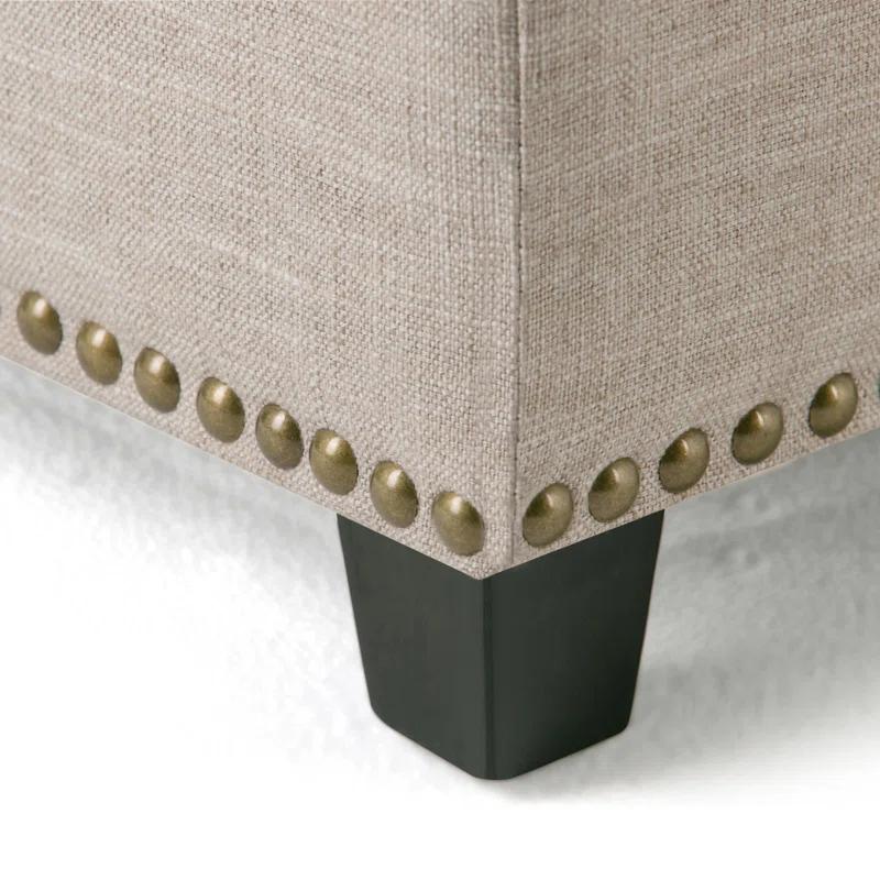 Simpli Home Kingsley 48"W Upholstered Storage Ottoman with Lift-Top Lid, Nailhead Trim, and Stitching Detail