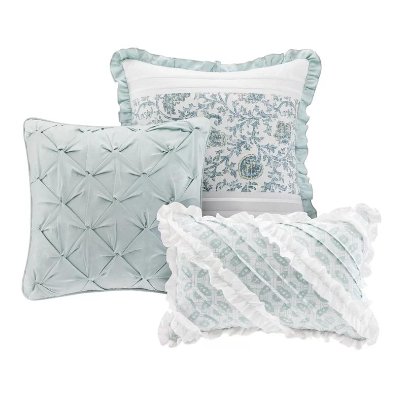 King Baby Blue Cotton Pintuck Ruffled Duvet Cover Set