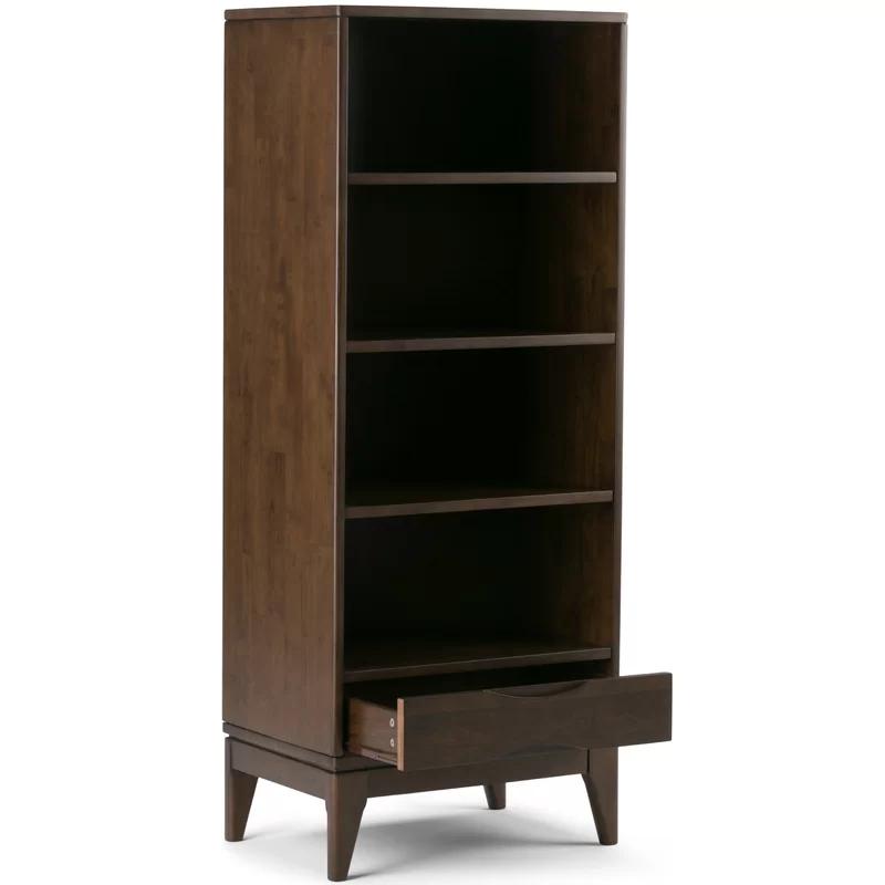 Harper Solid Hardwood Mid-Century Bookcase in Walnut Brown