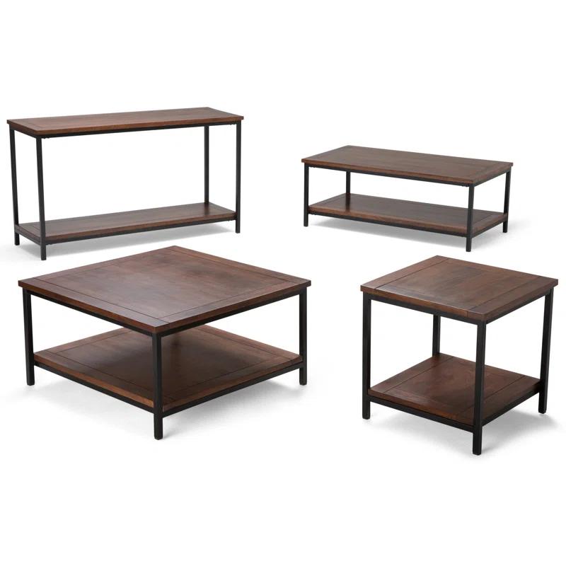 Simpli Home Skyler 34"W Solid Mango Wood Industrial Square Coffee Table with Open Shelf and Metal Frame