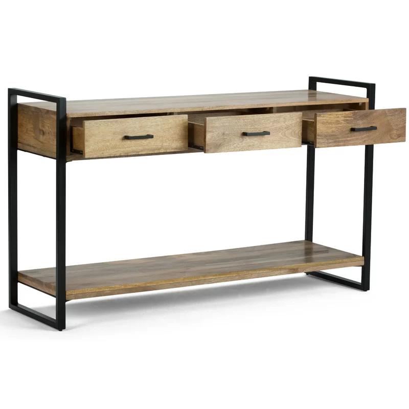 Riverside 54.5'' Rustic Industrial Solid Mango Wood Console Table with Storage