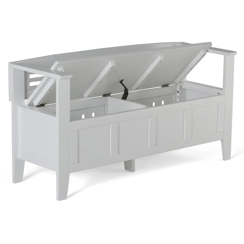 Elegant White Solid Pine 48" Entryway Storage Bench with Backrest