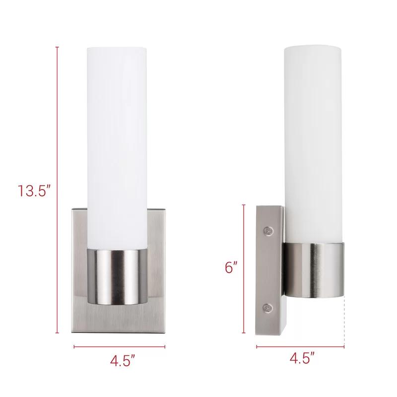 Transitional Dimmable LED Vanity Sconce in Brushed Nickel with White Glass