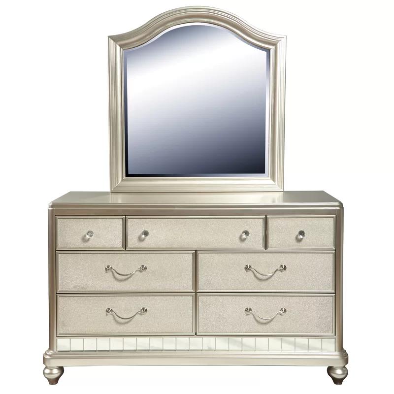 Li'l Diva Transitional Silver Wood Beveled Dresser Mirror