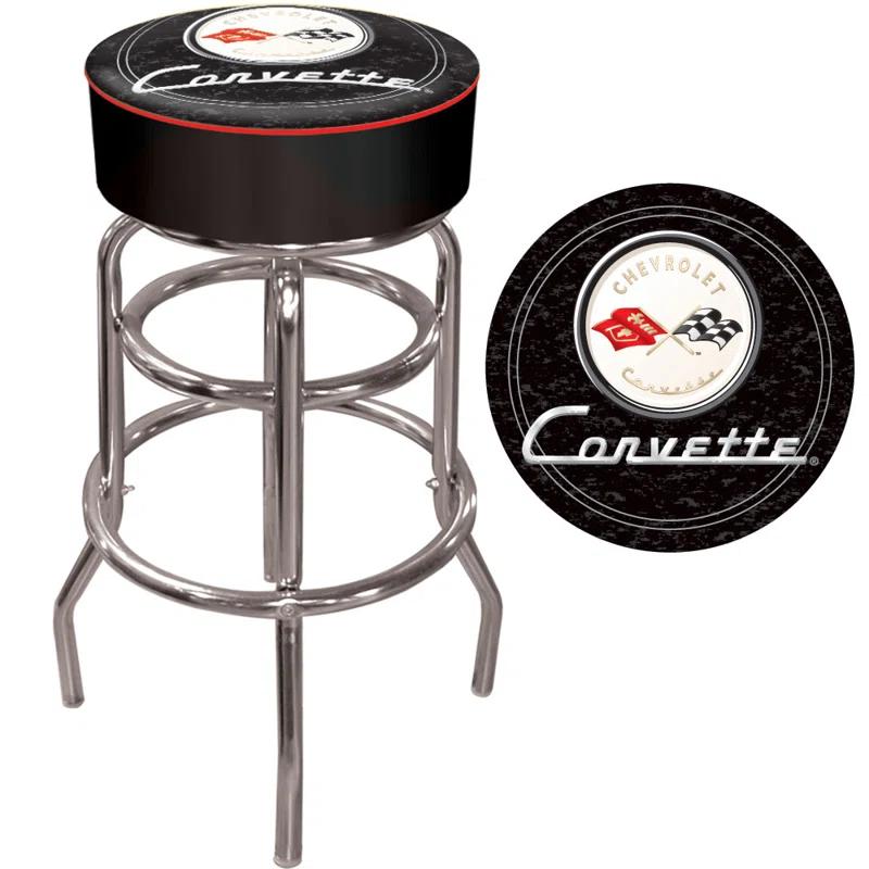 Adjustable Swivel Metal Bar Stool with Padded Black Seat