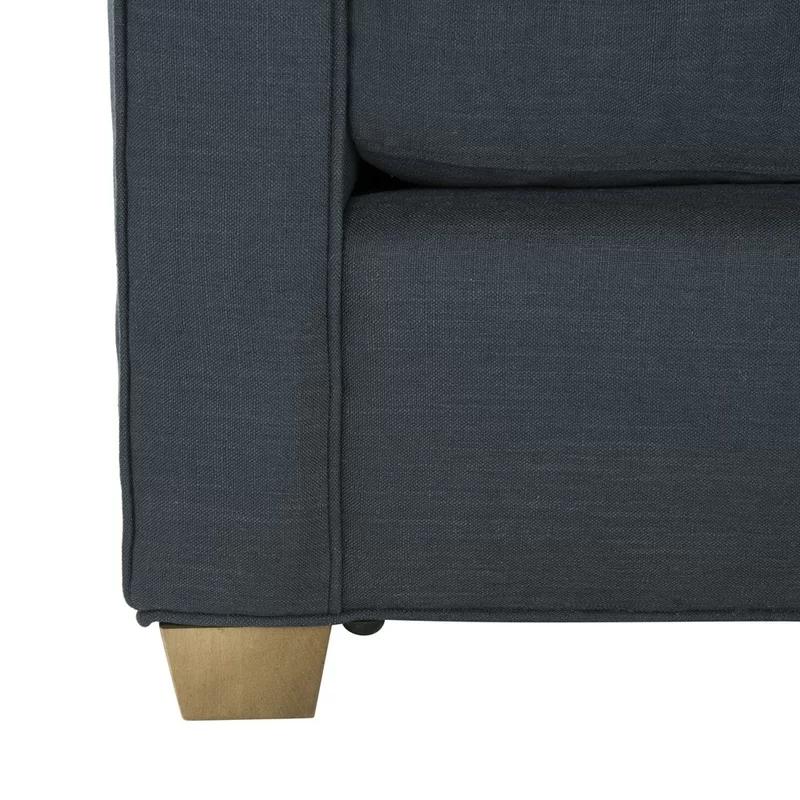 Frasier Navy Blue Linen 106" Transitional Sofa with Oak Legs