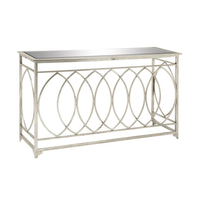 Silver Metal and Glass Geometric Console Table