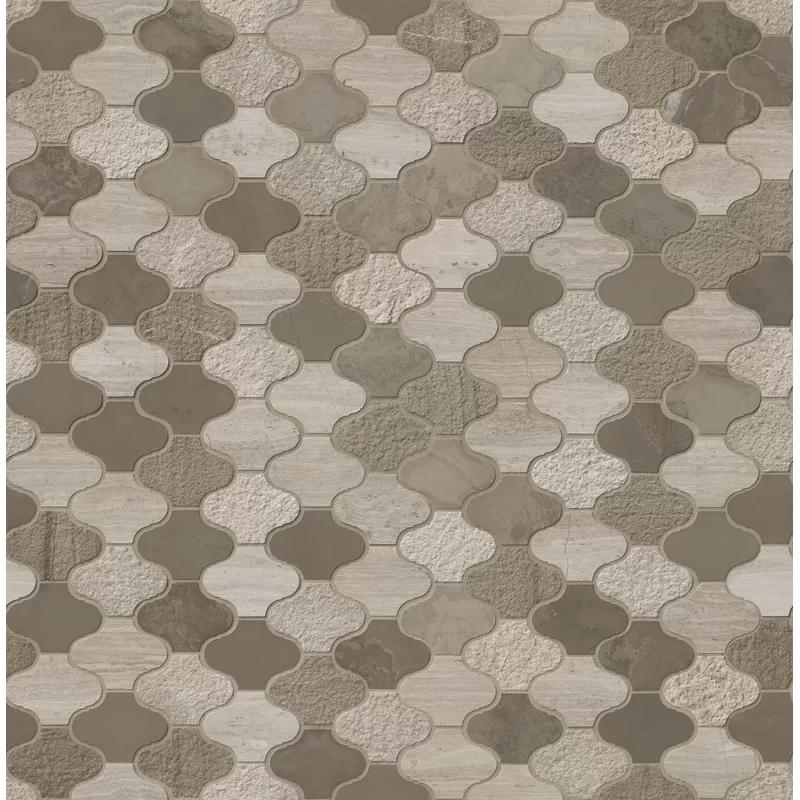 Arctic Storm Arabesque 12'' Marble Mosaic Tile in Warm Taupe and Gray
