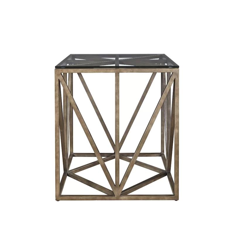 Brayden Transitional Square End Table in Rustic Wood and Glass