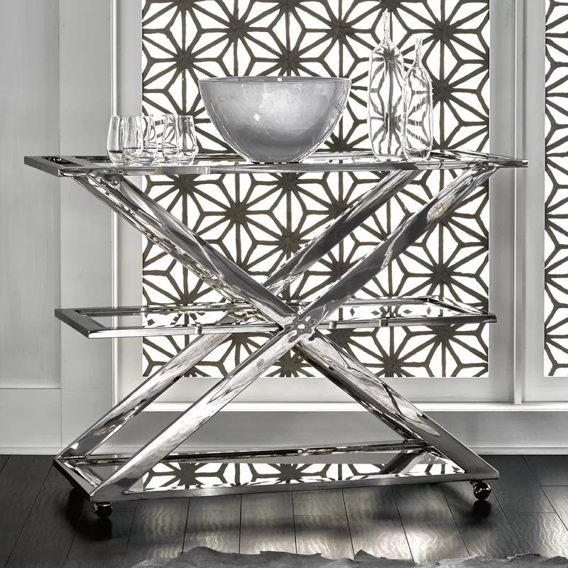 Sophisticated Chrome Stainless Steel Bar Cart with Storage