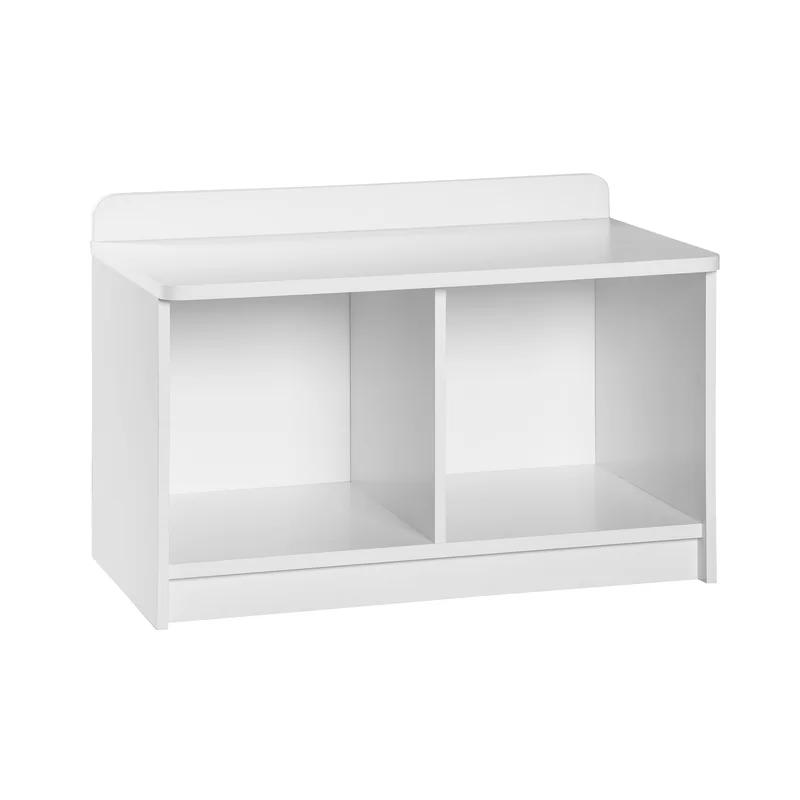 Bright White Laminate Wood Dual-Cube Storage Bench for Kids